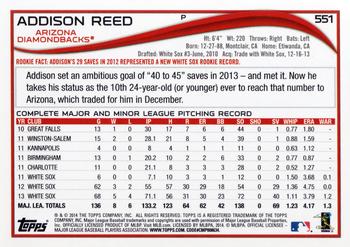 2014 Topps #551 Addison Reed Back