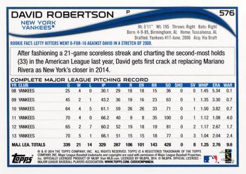 2014 Topps #576 David Robertson Back