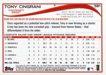 2014 Topps #581 Tony Cingrani Back