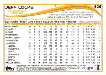 2014 Topps #608 Jeff Locke Back