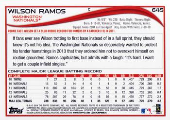 2014 Topps #645 Wilson Ramos Back