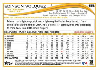 2014 Topps #652 Edinson Volquez Back