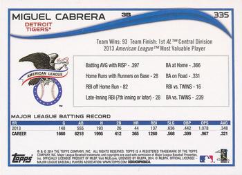 2014 Topps #335 Miguel Cabrera Back