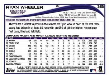2014 Topps #352 Ryan Wheeler Back