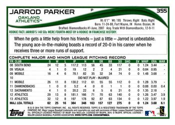 2014 Topps #355 Jarrod Parker Back