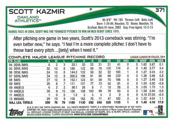2014 Topps #371 Scott Kazmir Back