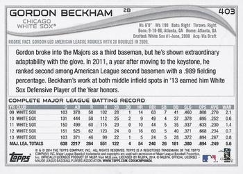 2014 Topps #403 Gordon Beckham Back