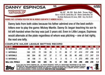 2014 Topps #455 Danny Espinosa Back