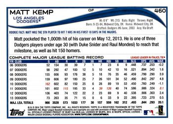 2014 Topps #460 Matt Kemp Back