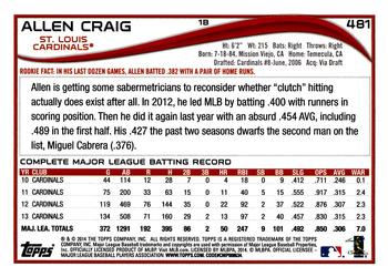 2014 Topps #481 Allen Craig Back