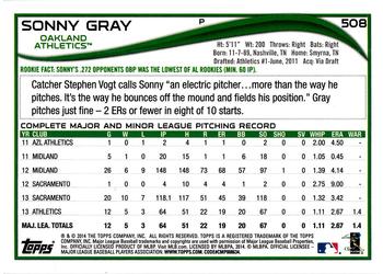 2014 Topps #508 Sonny Gray Back