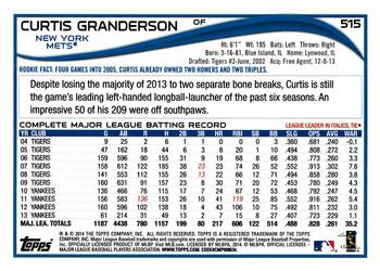 2014 Topps #515 Curtis Granderson Back