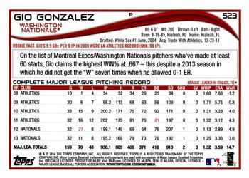 2014 Topps #523 Gio Gonzalez Back