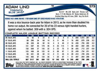 2014 Topps #573 Adam Lind Back
