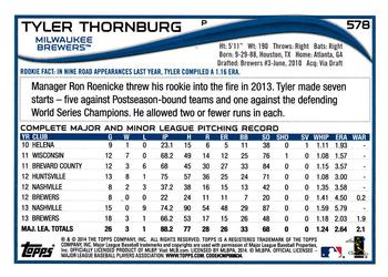 2014 Topps #578 Tyler Thornburg Back