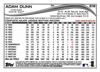 2014 Topps #618 Adam Dunn Back