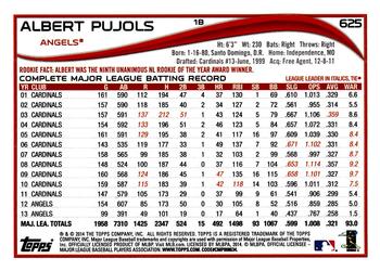 2014 Topps #625 Albert Pujols Back