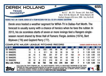 2014 Topps #655 Derek Holland Back