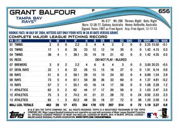 2014 Topps #656 Grant Balfour Back