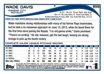 2014 Topps #658 Wade Davis Back