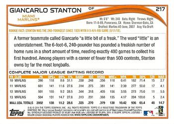 2014 Topps #217 Giancarlo Stanton Back