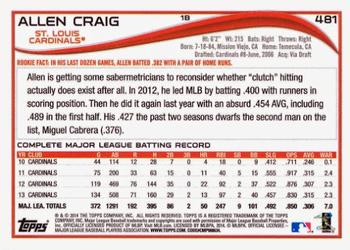 2014 Topps #481 Allen Craig Back