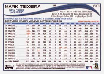 2014 Topps #613 Mark Teixeira Back