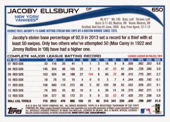 2014 Topps #650 Jacoby Ellsbury Back