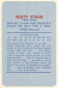 1963 Pepsi-Cola Houston Colt .45s #NNO Rusty Staub Back