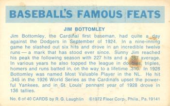 1973 Fleer Official Major League Patches - Famous Feats #6 Jim Bottomley Back