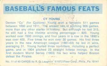 1973 Fleer Official Major League Patches - Famous Feats #11 Cy Young Back