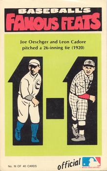 1973 Fleer Official Major League Patches - Famous Feats #19 Joe Oeschger / Leon Cadore Front