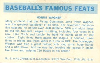 1973 Fleer Official Major League Patches - Famous Feats #21 Honus Wagner Back