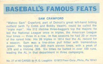 1973 Fleer Official Major League Patches - Famous Feats #27 Sam Crawford Back