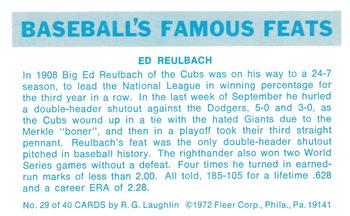 1973 Fleer Official Major League Patches - Famous Feats #29 Ed Reulbach Back