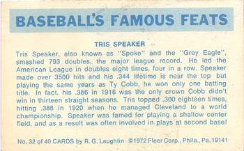 1973 Fleer Official Major League Patches - Famous Feats #32 Tris Speaker Back