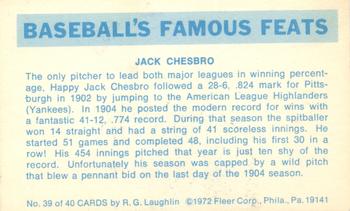 1973 Fleer Official Major League Patches - Famous Feats #39 Jack Chesbro Back