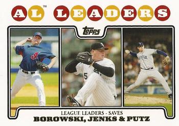 2008 Topps - Gold Foil #181 AL Leaders: Saves (Joe Borowski / Bobby Jenks / J.J. Putz) Front