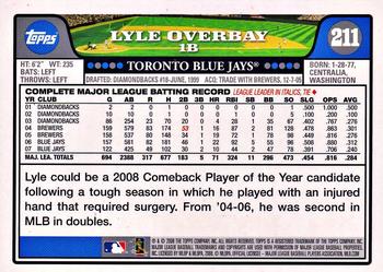 2008 Topps - Gold Foil #211 Lyle Overbay Back