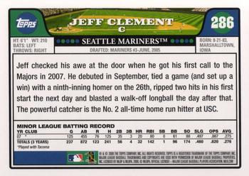 2008 Topps - Gold Foil #286 Jeff Clement Back