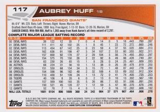 2013 Topps Mini #117 Aubrey Huff Back