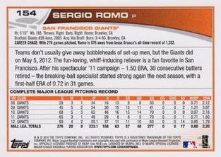 2013 Topps Mini #154 Sergio Romo Back
