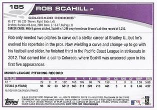 2013 Topps Mini #185 Rob Scahill Back