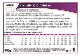 2013 Topps Mini #265 Tyler Colvin Back