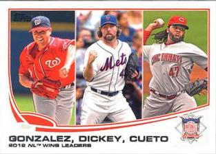2013 Topps Mini #287 2012 NL Wins Leaders (Gio Gonzalez / R.A. Dickey / Johnny Cueto) Front