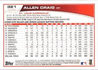 2013 Topps Mini #321 Allen Craig Back
