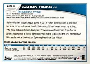 2013 Topps Mini #346 Aaron Hicks Back