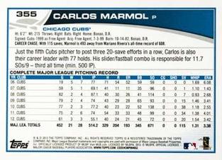 2013 Topps Mini #355 Carlos Marmol Back
