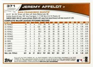 2013 Topps Mini #371 Jeremy Affeldt Back