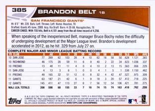 2013 Topps Mini #385 Brandon Belt Back